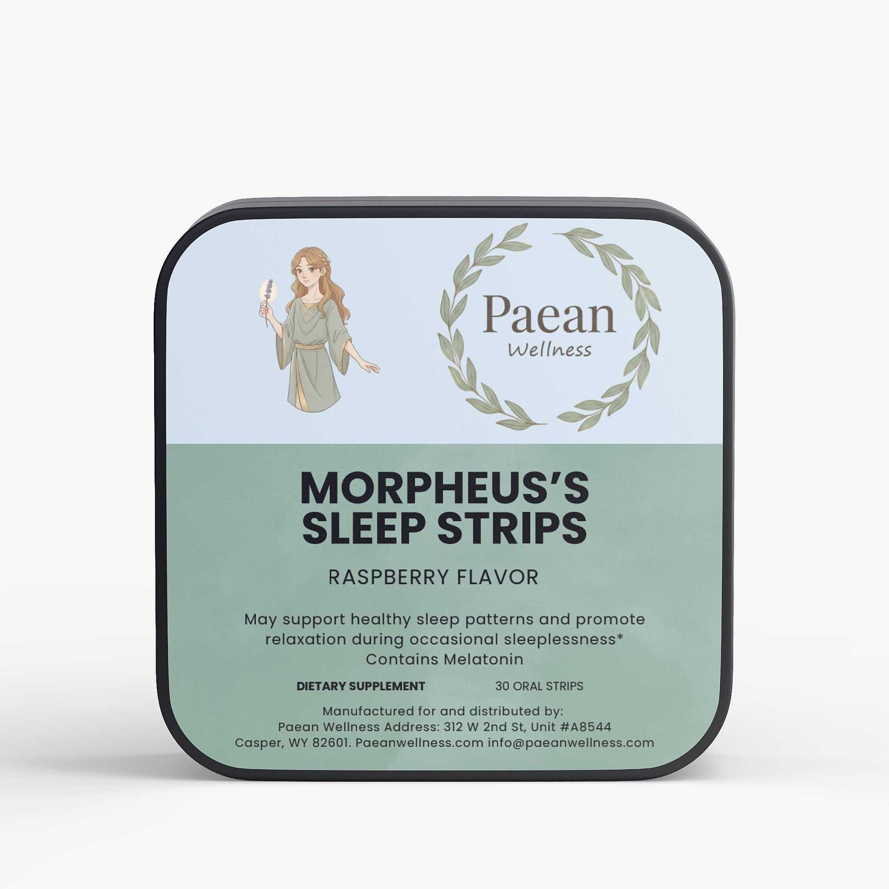 Morpheus's Sleep Strips raspberry flavor dietary supplement for healthy sleep and relaxation with melatonin.