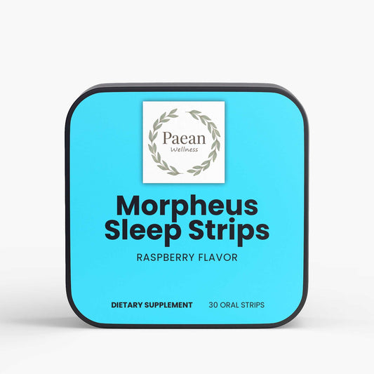Morpheus's Sleep Strips dietary supplement in raspberry flavor, 30 oral strips for improved sleep quality.