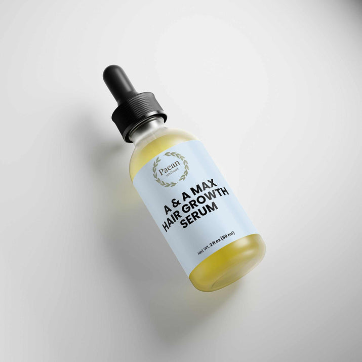 A&A Max Hair Growth Serum bottle with dropper, light blue label