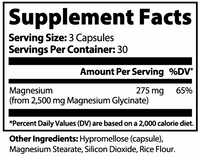 Supplement facts label for Ocean Pure Magnesium Glycinate with 275mg magnesium per serving and capsule ingredients.